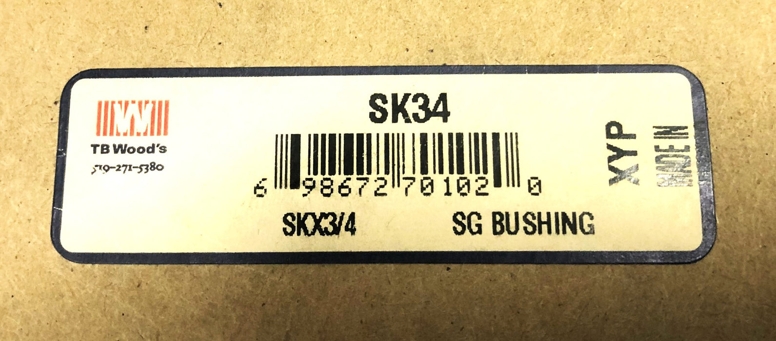 TB Woods Split Taper SG Bushing SK34 (SK3/4) NOS