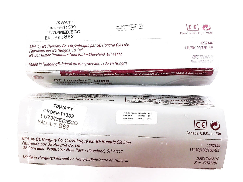 General Electric 70 Watt High Pressure Sodium Lamp 11339 LU70/M [Lot of 2] NOS