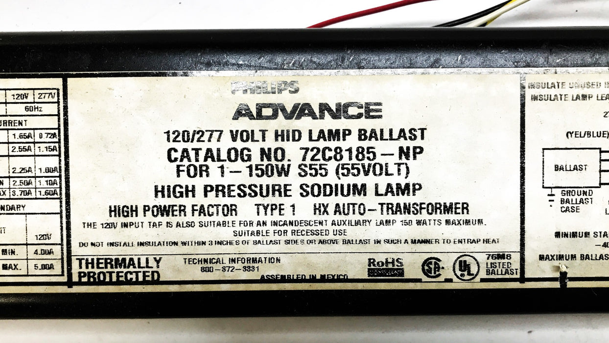 Philips Advance Lamp Ballast 72C8185NP NOS