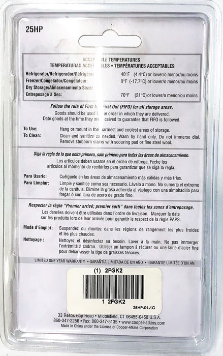 Cooper HACCP Refrigerator/Freezer & Dry Storage Thermometer 2FGK2 [Lot of 5] NOS