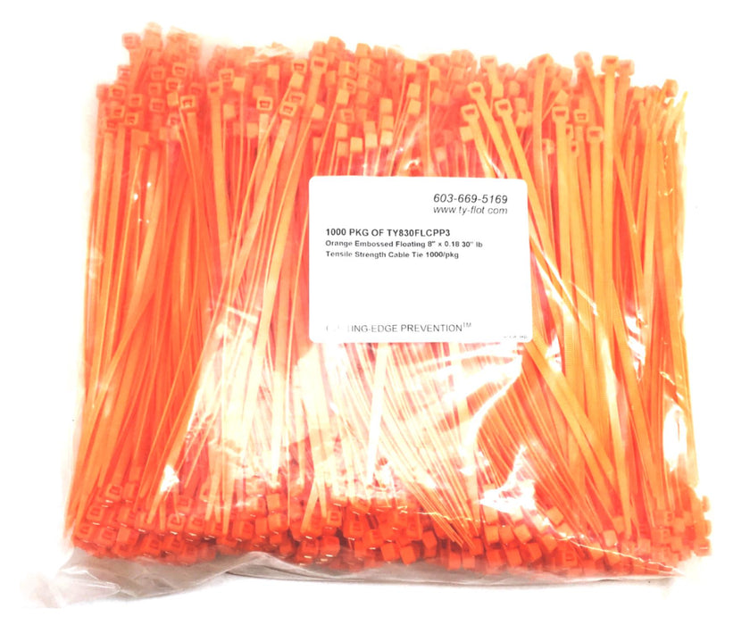 Ty-Flot 1000PCS Orange Floating 8X0.18 Inch 30LB Cable Ties TY830FLCPP3 NOS