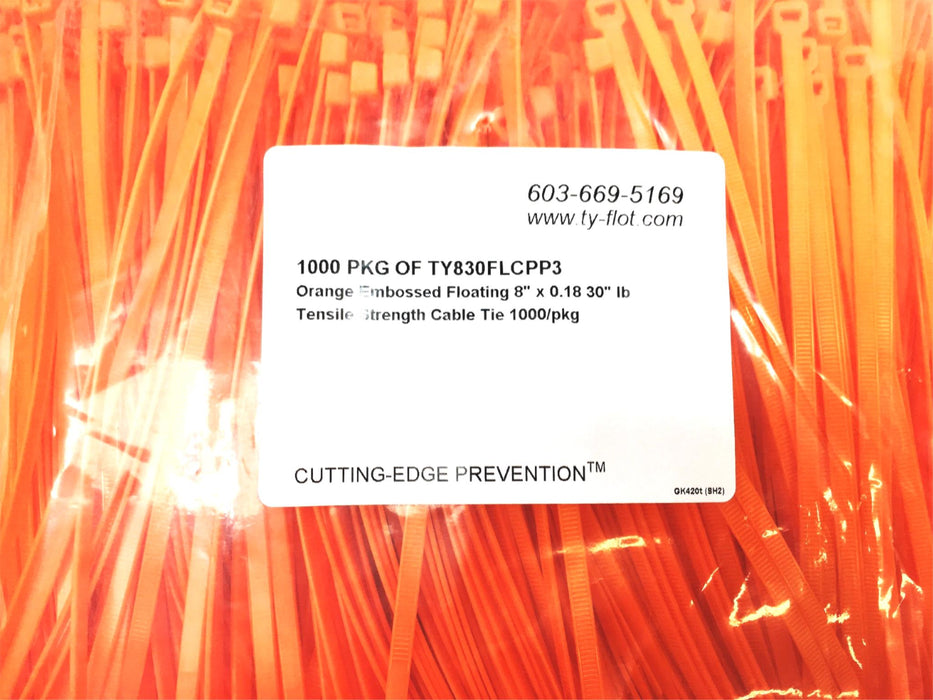 Ty-Flot 1000PCS Orange Floating 8X0.18 Inch 30LB Cable Ties TY830FLCPP3 NOS