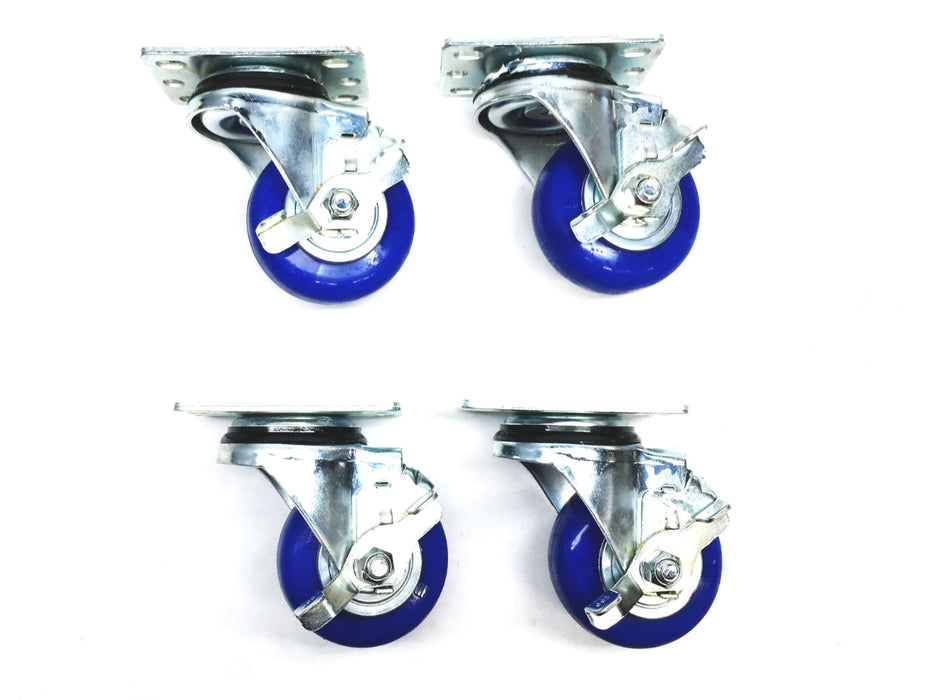 Unbranded 3X1-1/4 Inch Blue Swivel Wheel With Brake [Lot of 4] NOS