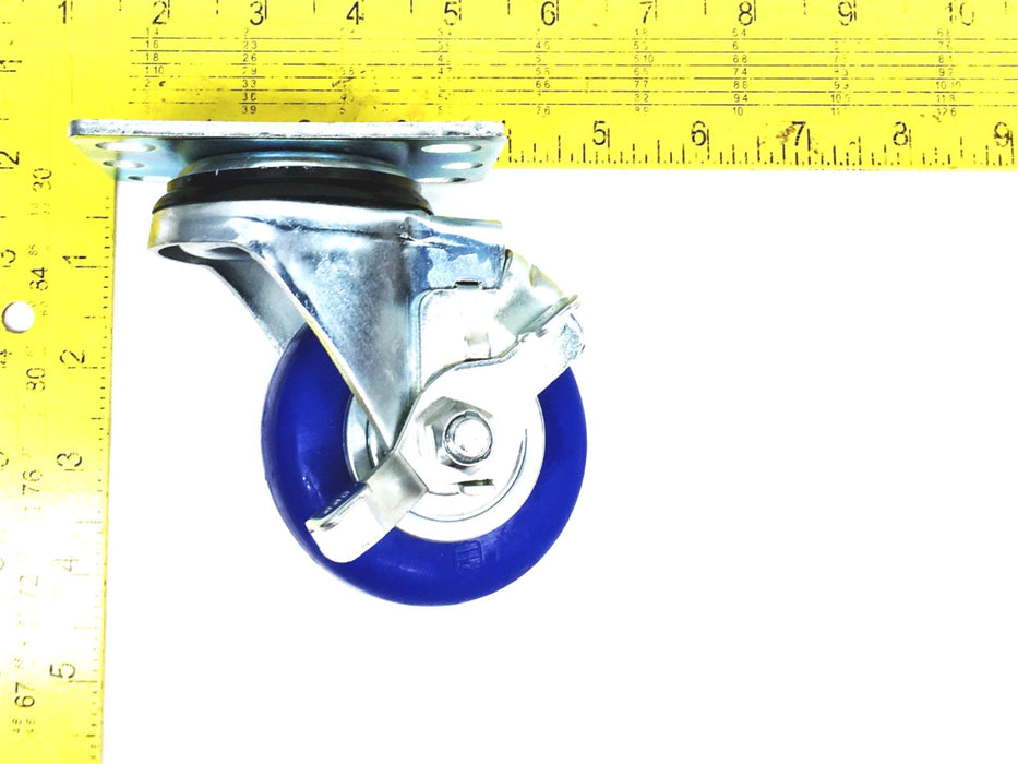 Unbranded 3X1-1/4 Inch Blue Swivel Wheel With Brake [Lot of 4] NOS