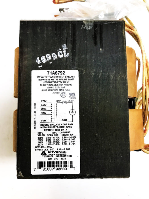 Advance Metal Halide Core & Coil Ballast Kit 71A6772-001 NOS