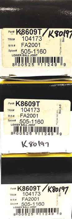 Mechanic's Choice Chassis Parts Suspension Ball Joint K8609T [Lot of 3] NOS