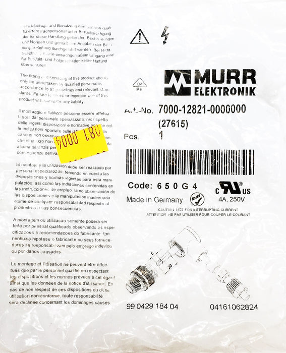Murr Elektronik 4 Pin Right Angled Connector 7000-12821-0000000 NOS