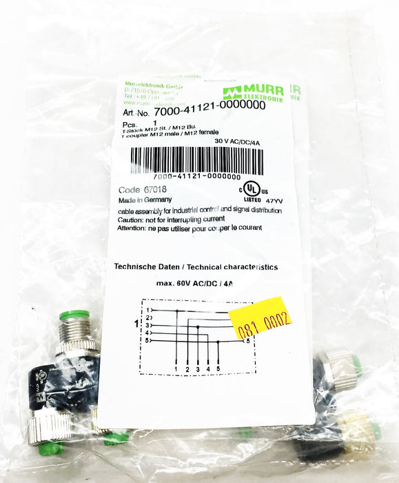 Murr Elektronik M12 Male/M12 Female T Coupler 7000-41121-0000000 [Lot of 2] NOS