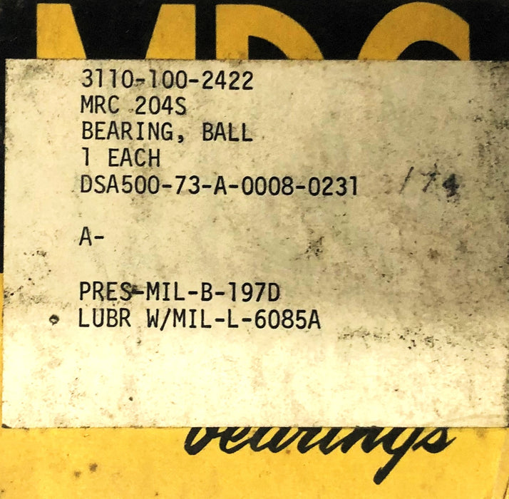 MRC Single Row Ball Bearing 204S [Lot of 3] NOS