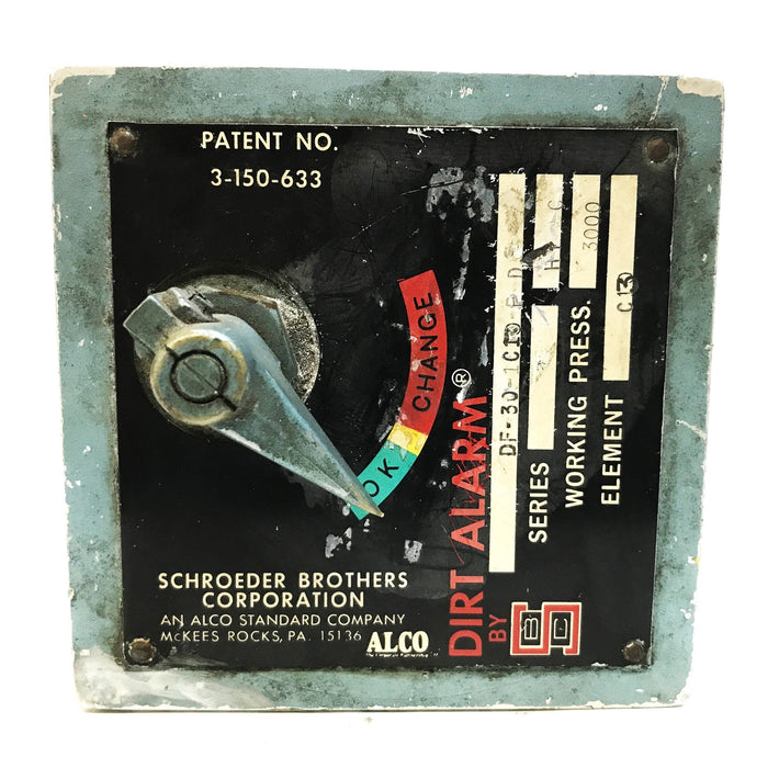 Schroeder Brothers Bypass Valve Dirt Alarm DF-301C3 USED