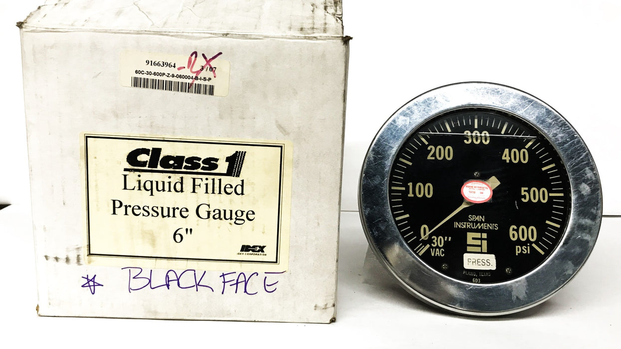 Span Pumps E-ONE 1 6" Liquid Filled Pressure Gauge (Black) 91663964-RX USED