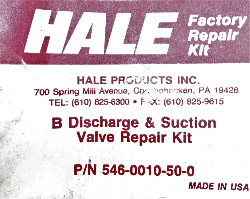 Hale B Discharge and Suction Valve Repair Kit 546-0010-50-0 NOS