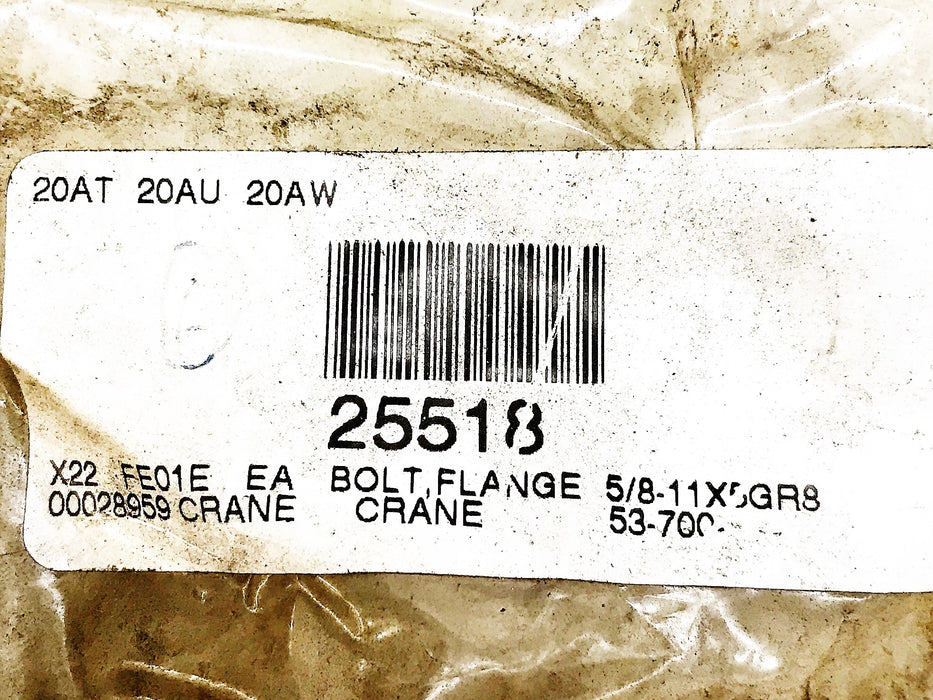 Crane 5" x 5/8" Flange Hex Bolt 25518 [Lot of 4] NOS