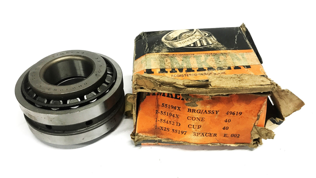 Timken Double Row Tapered Roller Bearing Assembly 55194X-49619 NOS