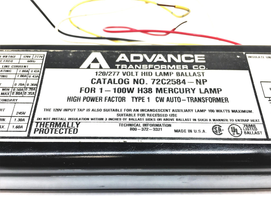 Advance Ballast 120/277V 60Hz HID Lamp Ballast 72C2584NP001 (72C2584-NP) USED
