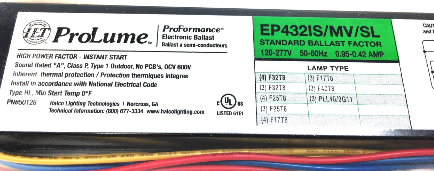 ProLume 120-277V 50/60Hz Instant-Start Ballast EP432IS/MV/SL NOS