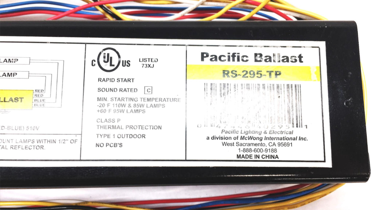 Pacific Ballast 2 Lamp 120V 60Hz Rapid Start Ballast RS-295-TP USED
