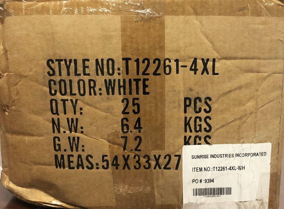 Sunrise Industries Inc Case Of 25 White Coveralls T12261-4XL (54X33X27cm) NOS