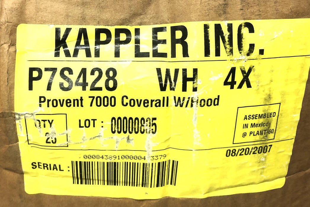 Kappler Inc 4X Provent 7000 White Coverall With Hood P7S428 [Lot of 4] NOS