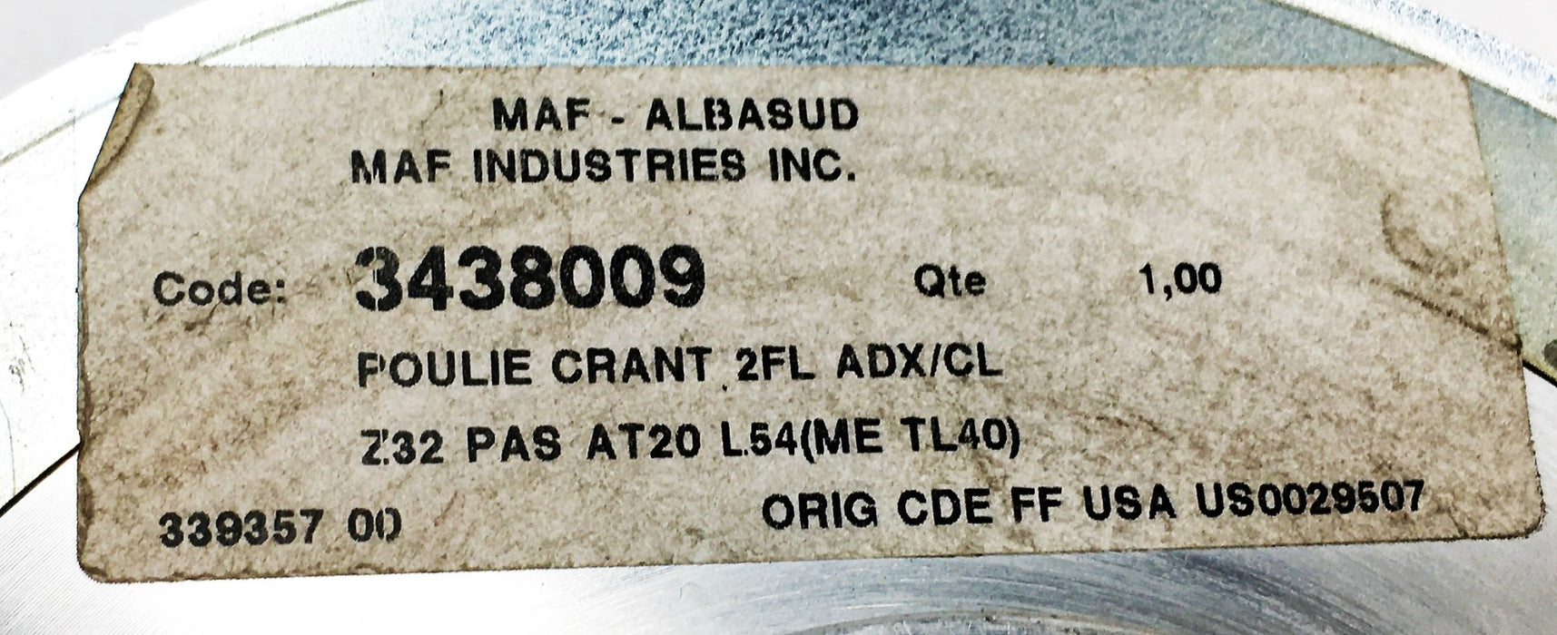 Maf Industries 8-3/8 Inch OD 2 To 3-1/16 Inch ID Timing Pulley 3438009 NOS