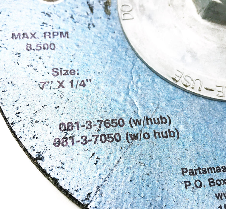 Partsmaster 7" X 1/4" X 5/8-11 Grinding Disc PM08137650 [Lot of 2] NOS