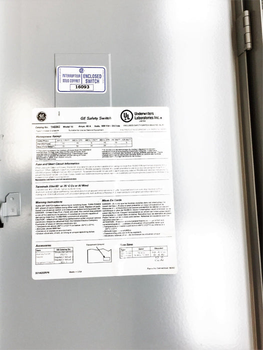General Electric Model 10 Heavy Duty Safety Switch Indoor Enclosure TH3362 USED