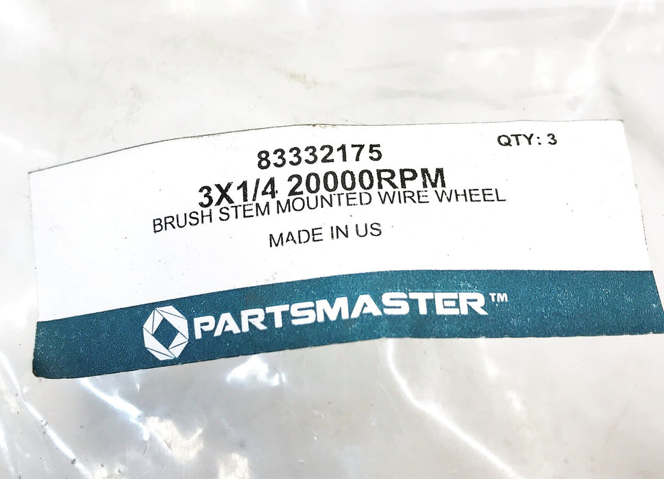 Partsmaster 3" Stem-Mounted .012 Carbon Steel Wire Wheel DY83332175 NOS