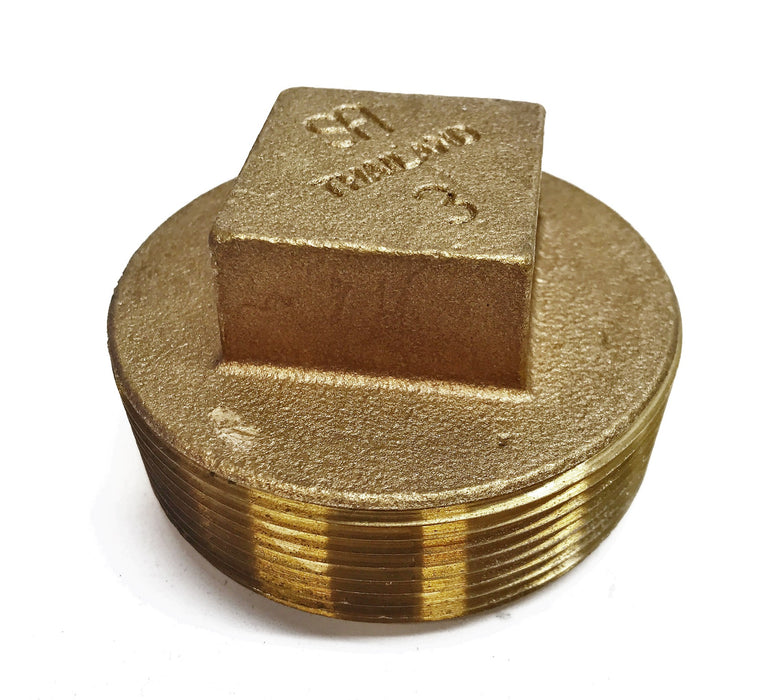 SA 3" Brass Square Head Clean Out Plug NOS