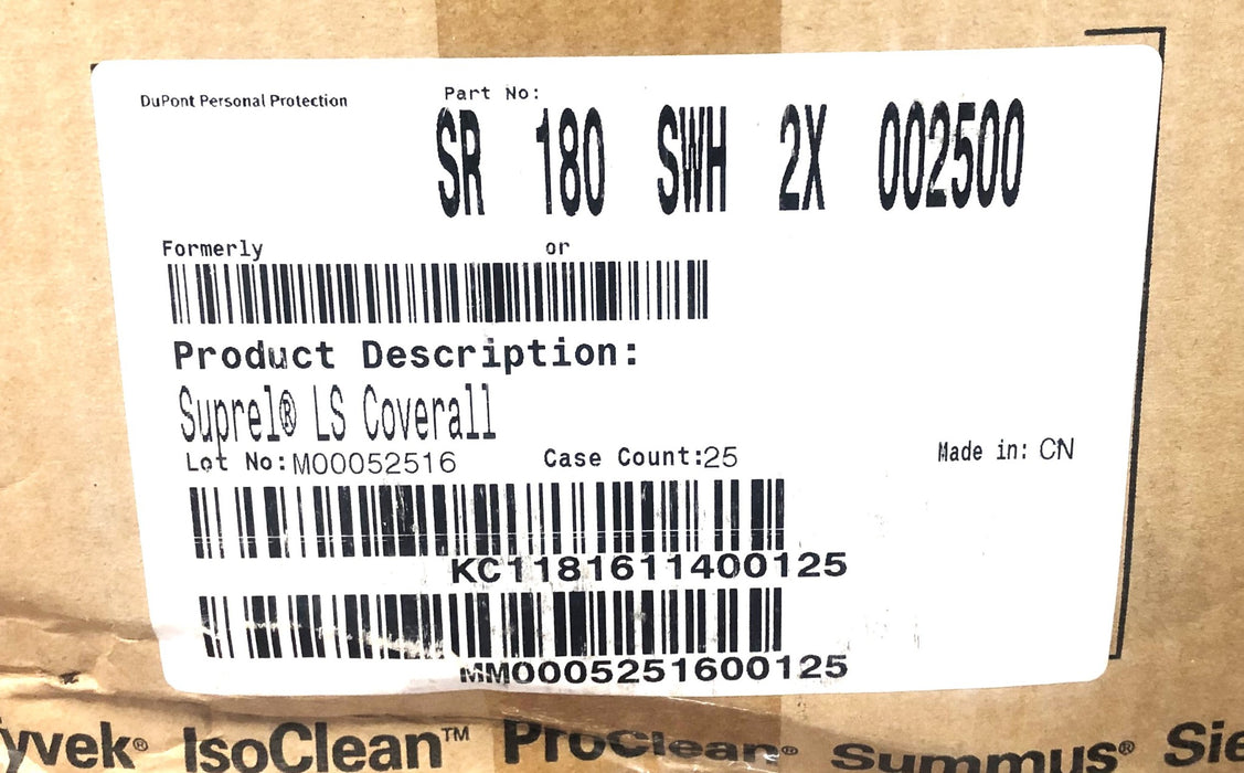 DuPont Suprel LS Hooded Coverall SR180SWH2X Case of 25 NOS