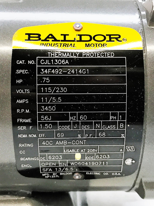 Baldor Thermally Protected General Purpose Industrial Motor CJL1306A NOS