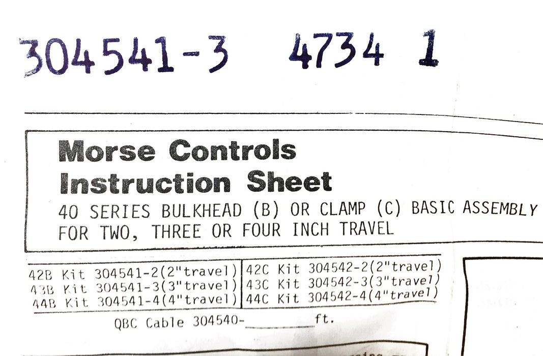 Morse Controls Bulkhead And Clamp Assembly 304541-3 NOS