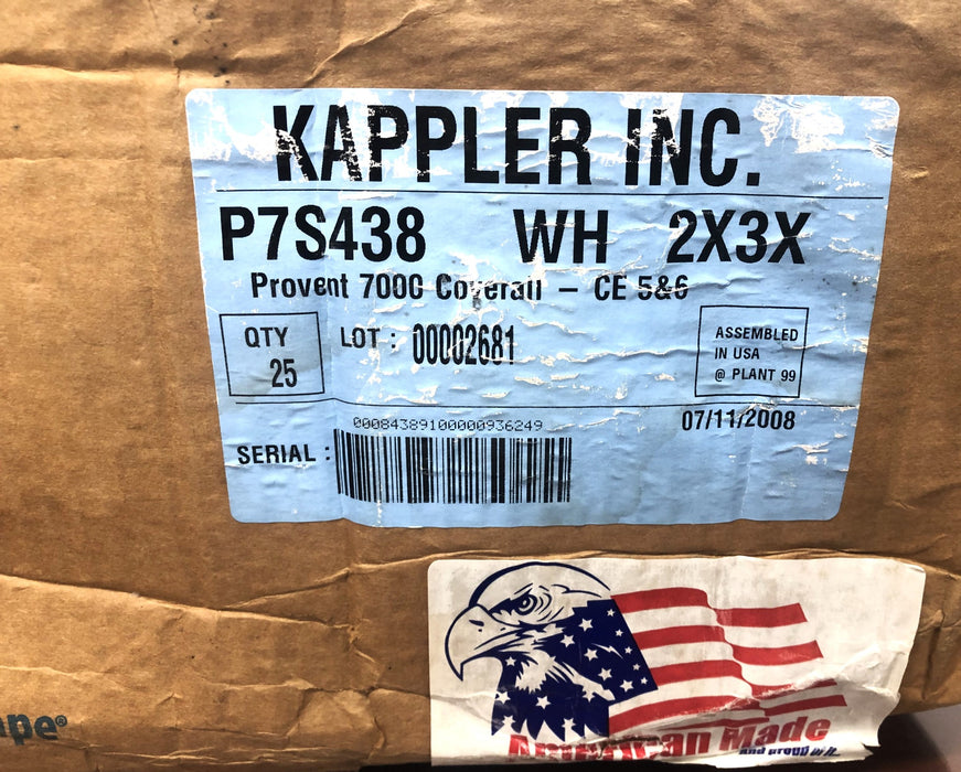 Kappler Inc 2X3X Provent 7000 WH Coverall With Hood P7S438 [Lot of 5] NOS