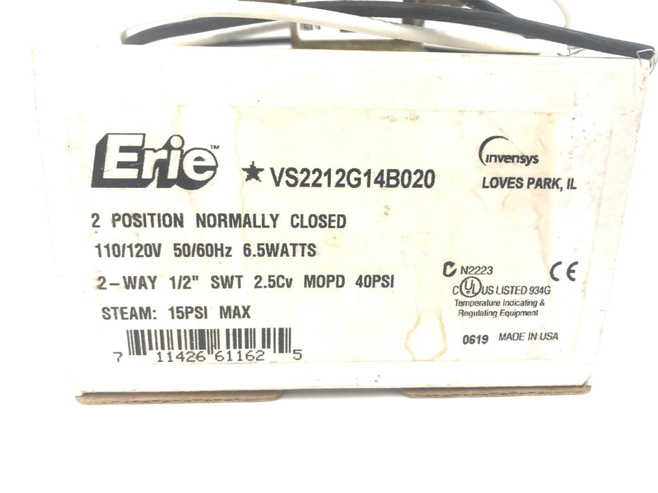 Erie 2-Way Normally Closed Zone Valve 1/2" Sweat VS2212G14B020 NOS