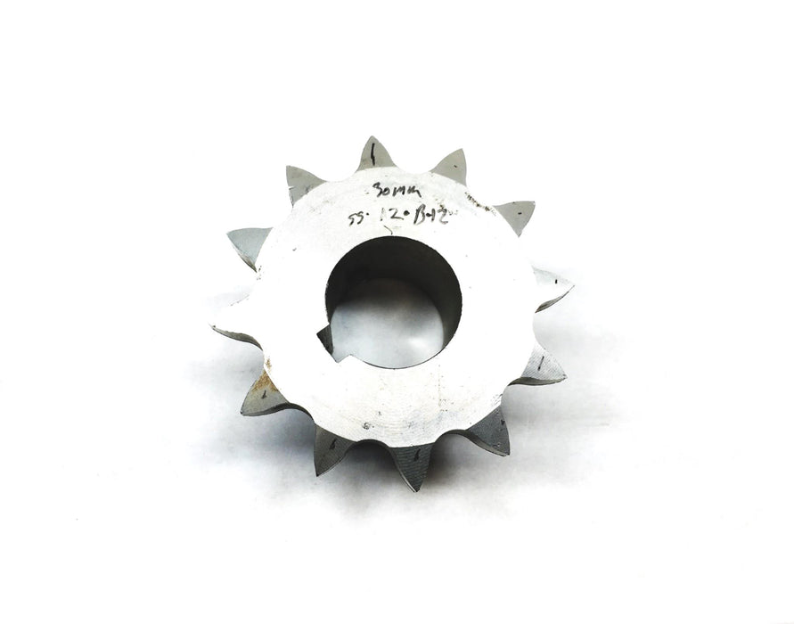 Unbranded 30MM 12 Tooth 1-1/8 Inch ID 5/16 Inch Keyway Sprocket SS12B12 USED
