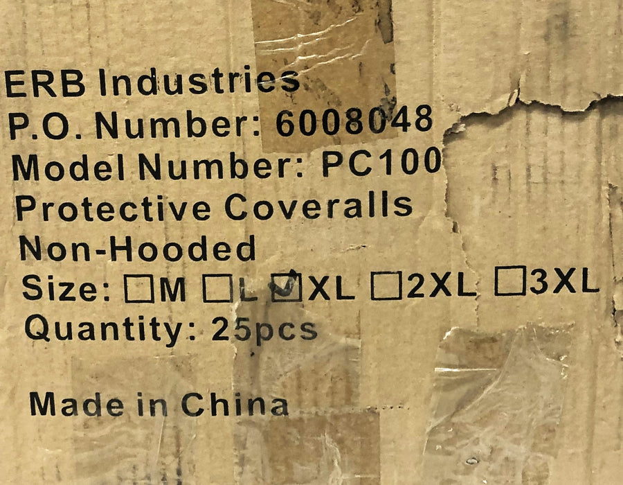ERB Industries XL Protective Disposable Coverall PC100 (14703) Case Of 25 NOS