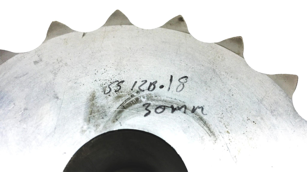 Unbranded 30MM 18 Tooth 1-1/8 Inch ID 1/4 Inch Keyway Sprocket SS12B18 USED