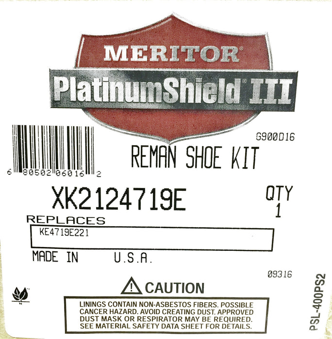 Meritor Remanufactured Brake Shoe Kit w/Hardware XK2124719E NOS