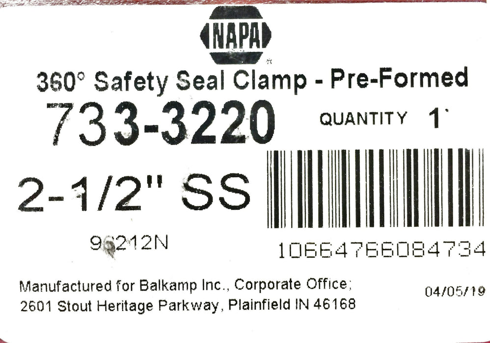 Napa 360 Pre-Formed Safety Seal Clamp 733-3220 NOS