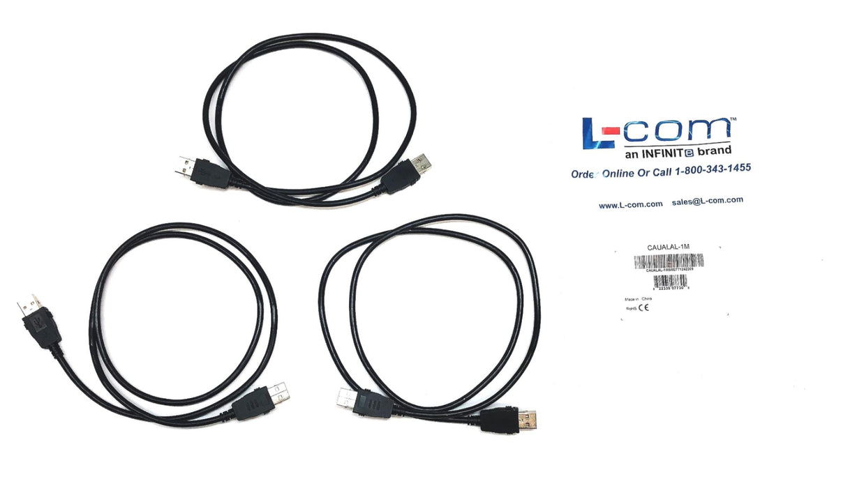 Infinit L-Com Male A Male A Latching USB 2.0 Cable CAUALAL-1M [Lot of 3] NOS