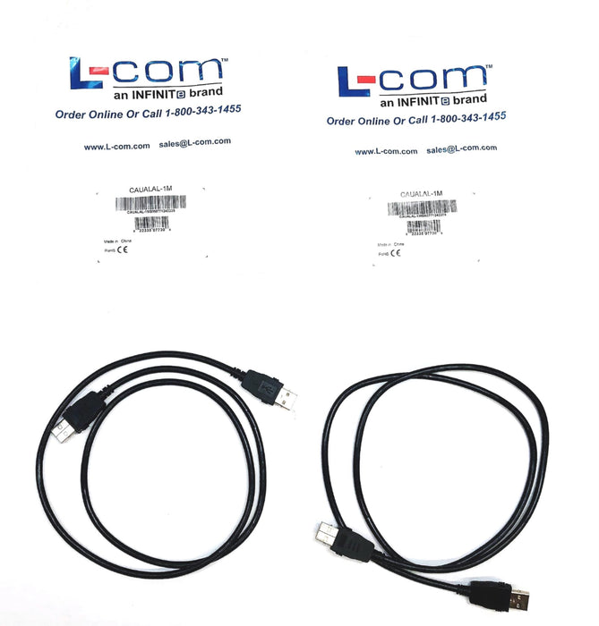 Infinit L-Com Male A Male A Latching USB 2.0 Cable CAUALAL-1M [Lot of 2] NOS