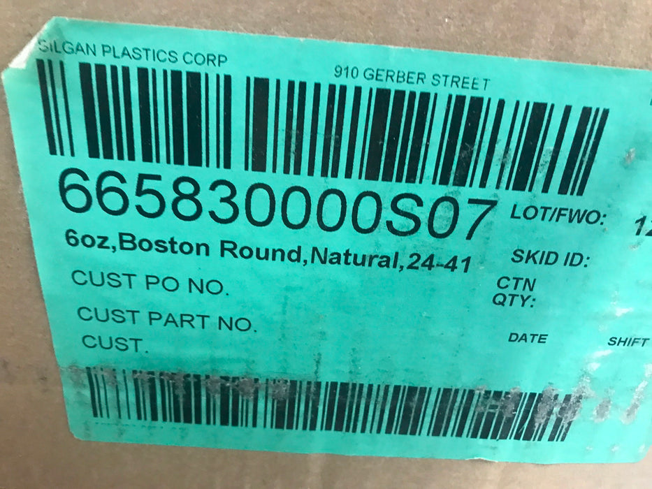 Silgan 6oz Boston Round Natural 24-410 Clear Bottle 45152 [Lot of 29] NOS