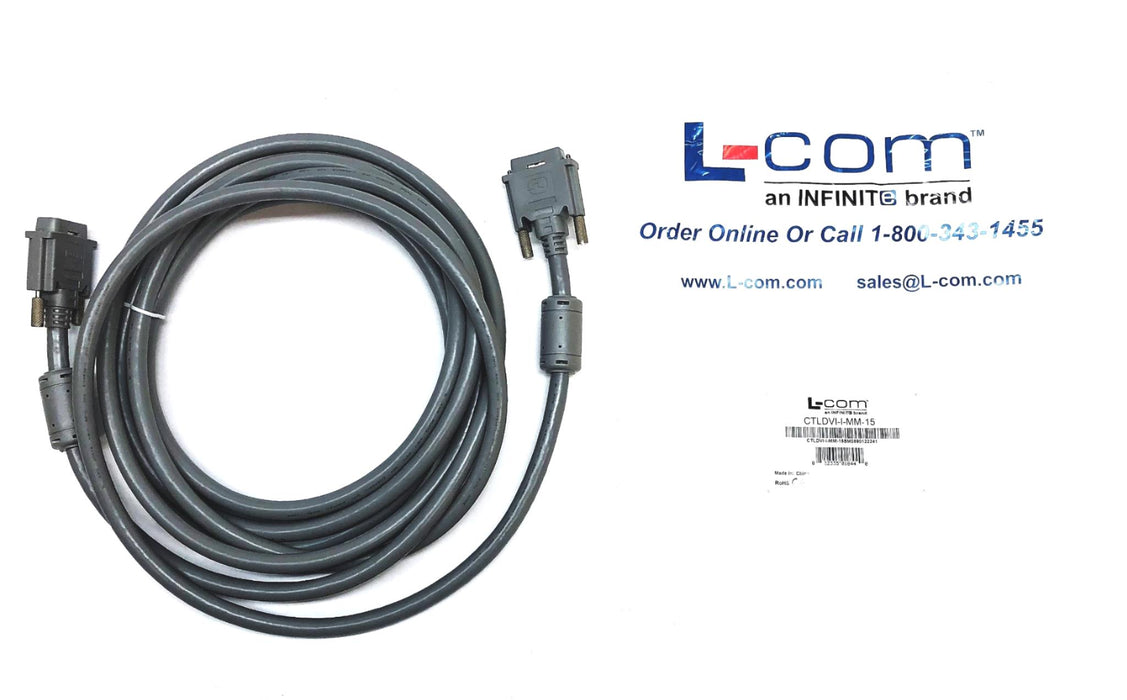 Infinit L-Com Premium Dual Link Male With Ferrites DVI-I Cable CTLDVI-MM-15 NOS