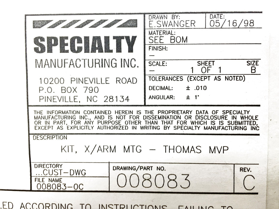 Specialty Mounting Bracket KIT X SMA 8083 NOS