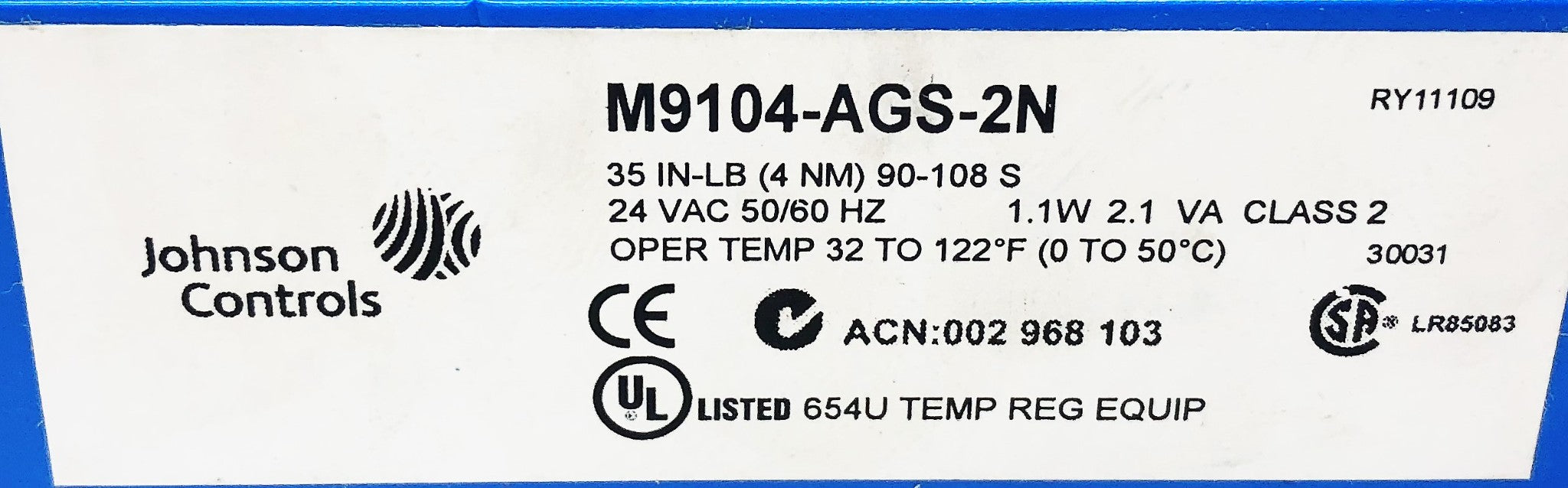 Johnson Controls Blue Electric Motor Actuator M9104-AGS-2N USED