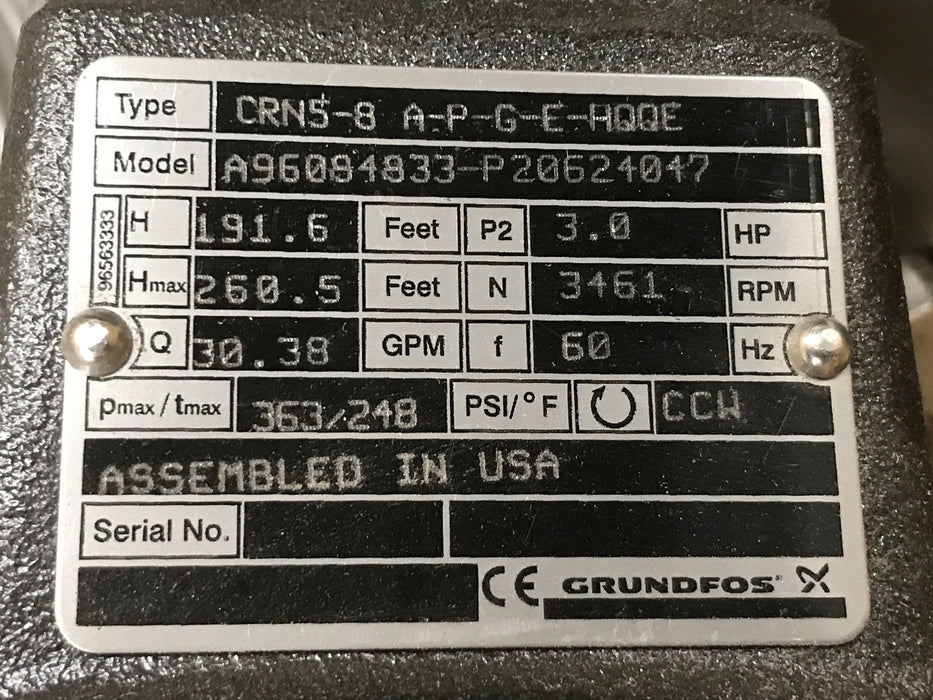 Grundfos Vertical Multi-Stage Centrifugal Pump CRN5-8 A-P-G-E-HQQE NOS