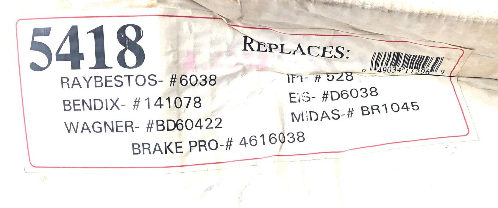 Universal Brake Parts Disc Brake Rotor 5418 NOS