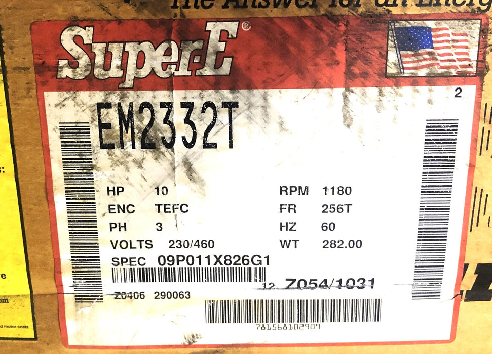 Baldor SuperE 10HP 230/460V 3PH General Purpose Motor EM2332T (09P011X82661) NOS