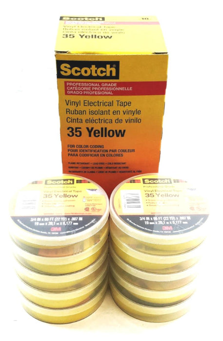 Scotch Box Of 10 Yellow Grade 35 Vinyl Electrical Tape 054007-10844 NOS