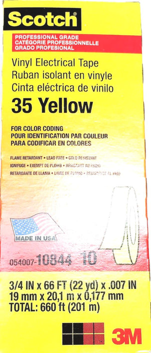 Scotch Box Of 10 Yellow Grade 35 Vinyl Electrical Tape 054007-10844 NOS