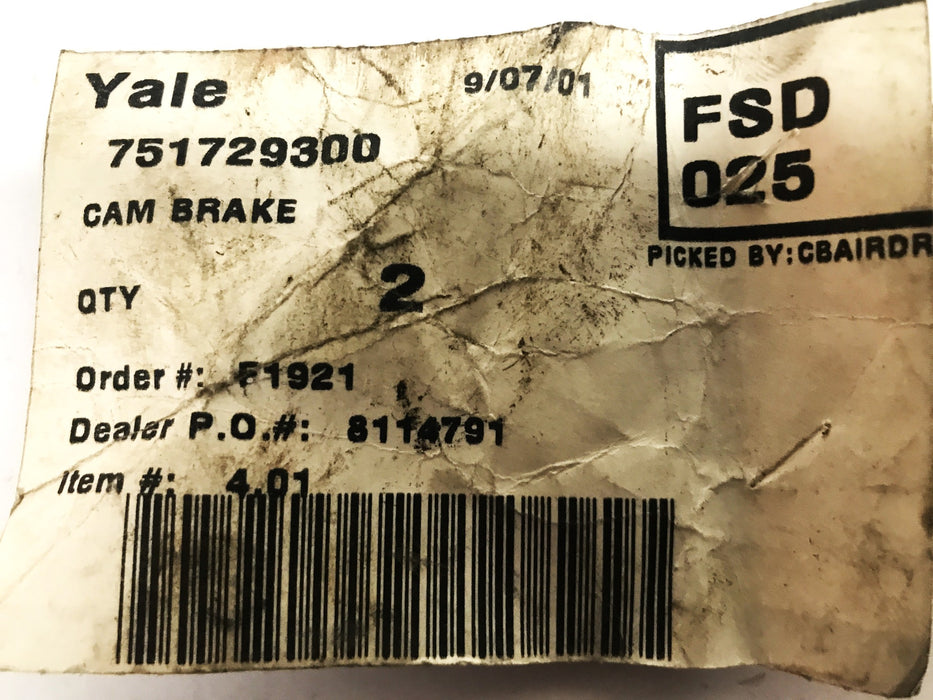 Yale Forklift Brake Cam 751729300 [Lot of 2] NOS